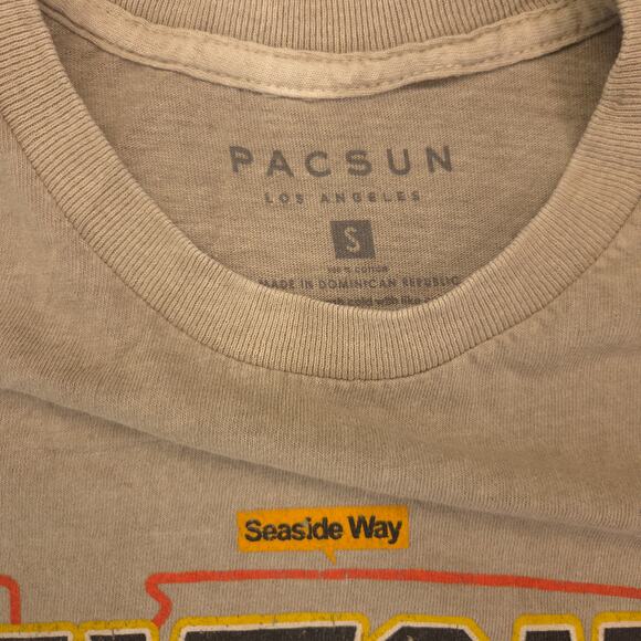 PacSun Daytona Crew Neck Short Sleeve Striped T Shirt Mens Size Small S Tan - Picture 3 of 9